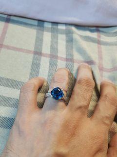 7 Carat Natural Blue Zircon 14K White Gold Ring .56 Natural Diamonds Size 7