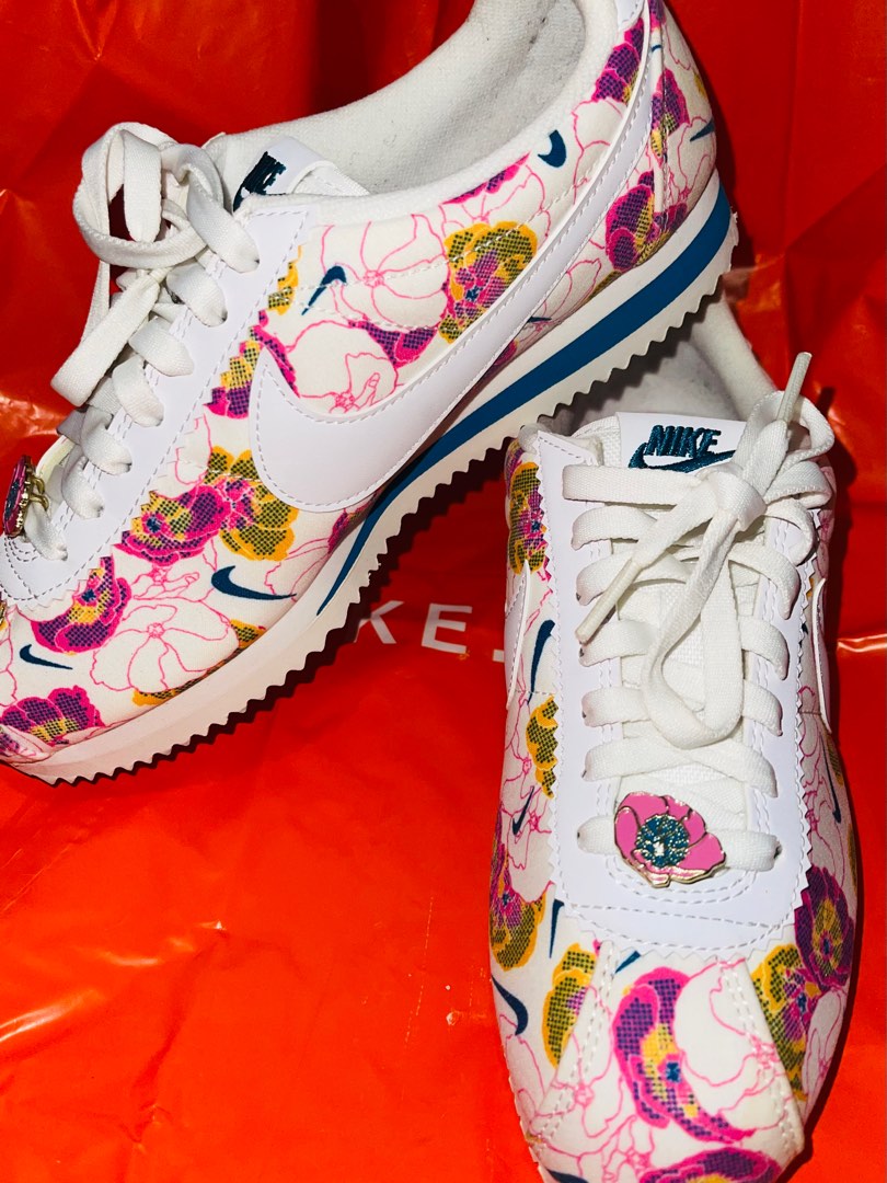Nike Cortez White Floral Women s Fashion Footwear Sneakers on