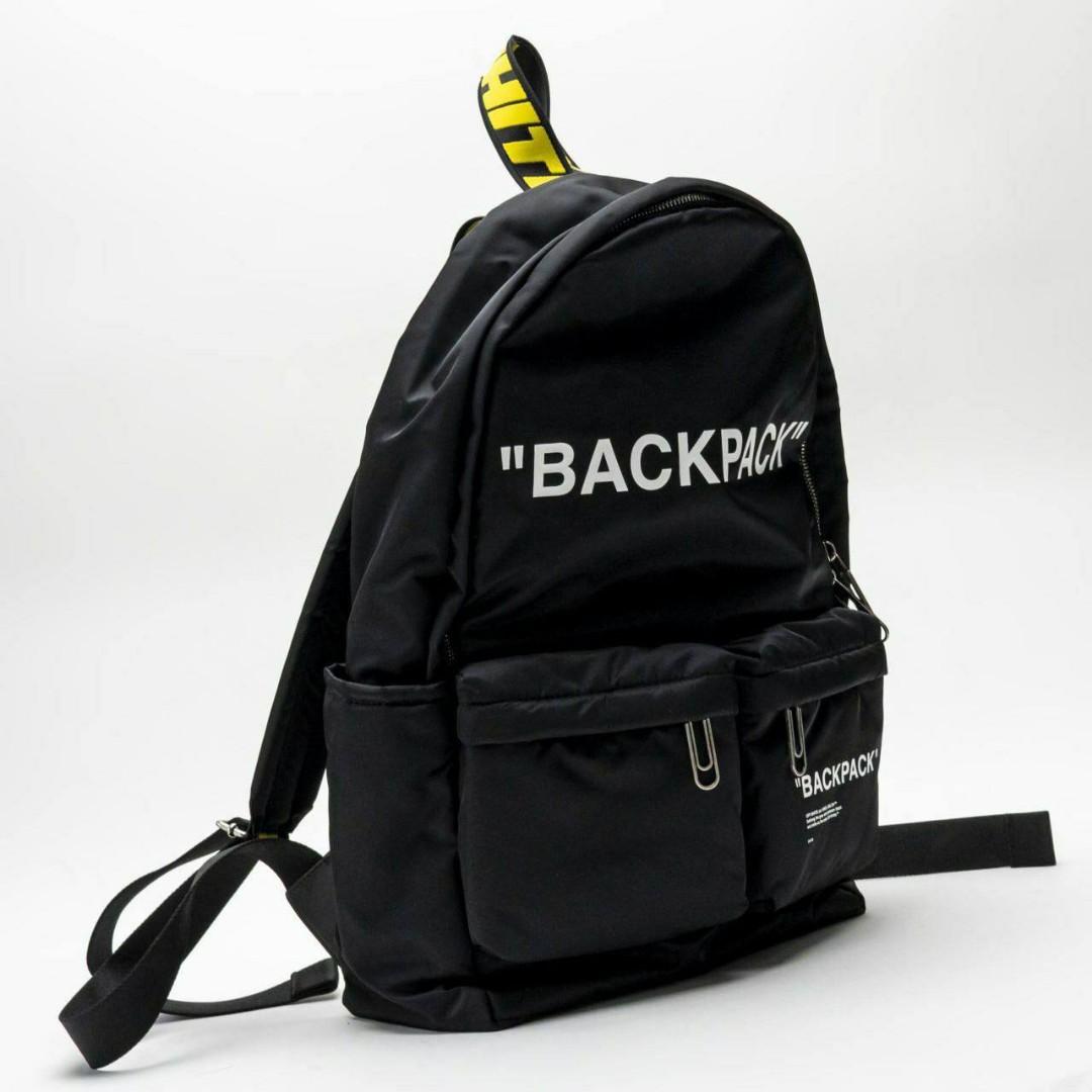 OFF-WHITE Quote Backpack Canvas Black White