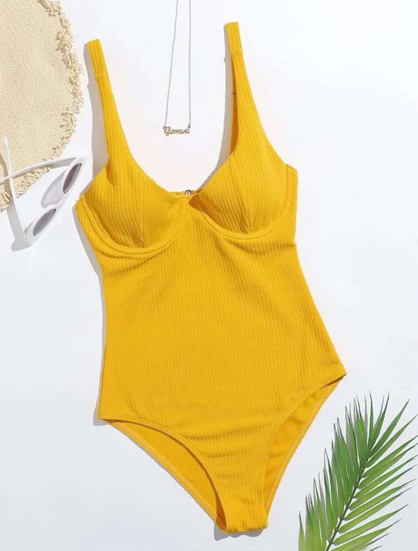 Rib Underwire One Piece Swimsuit, Women's Fashion, Swimwear, Bikinis
