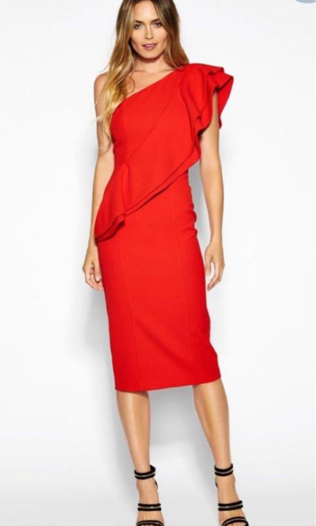 Red one shoulder cocktail dress cheap