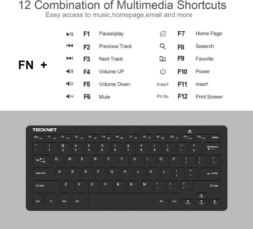 Wireless Keyboard, 2.4G Portable Mini Computer Keyboard, Quiet