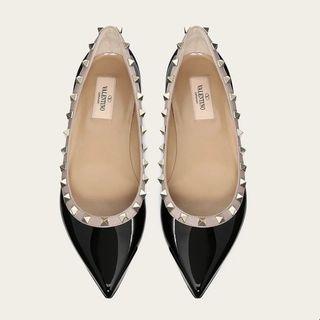 Valentino Rockstud Patent Leather Ballet Flats - Black
