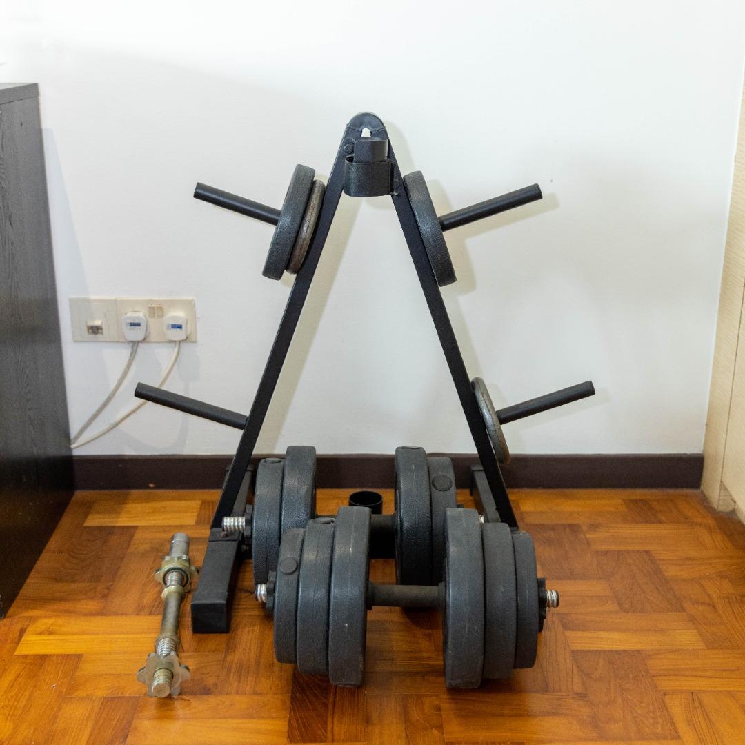 Weight tree and weights set Sports Equipment Exercise Fitness Weights Dumbbells on Carousell