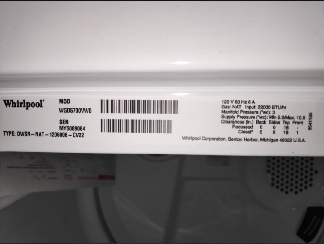 Whirlpool Propane dryer with free inverter and tank, TV & Home