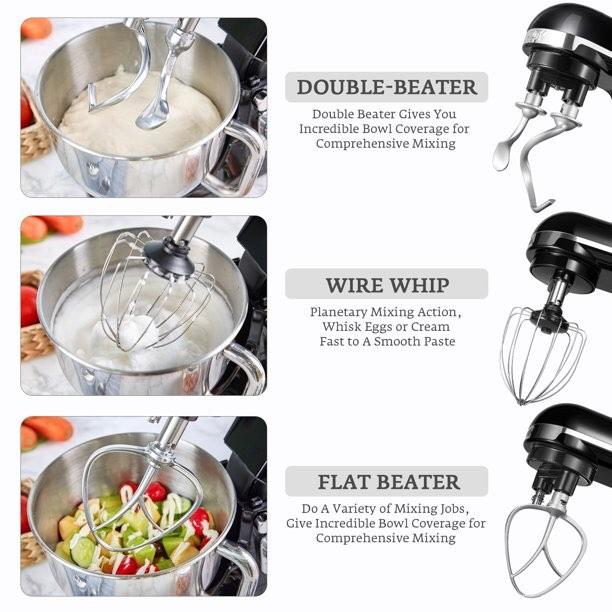 Aicok MK37 Stand Mixer with Double Hook, 6 Speeds, 5.5Qt Stainless