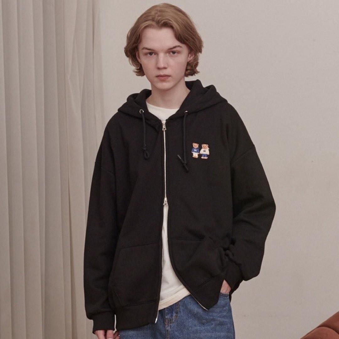 AMBLER Twinlook Bear Overfit Zip Up Hoodie, Men's Fashion