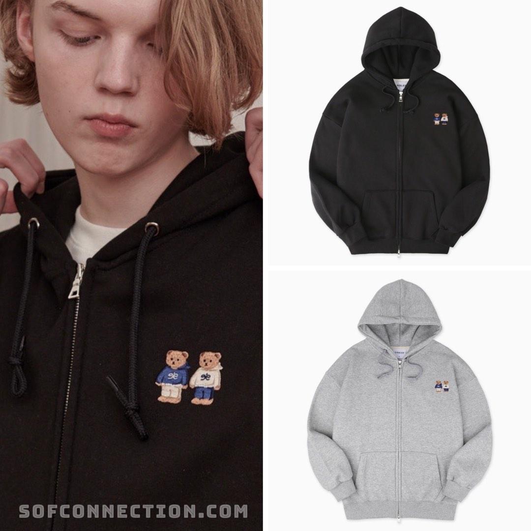★送料・関税込★Ambler★School look bear Over fit Hoodi.e★ AMBLER Twinlook Bear Overfit Zip Up Hoodie, Men's Fashion