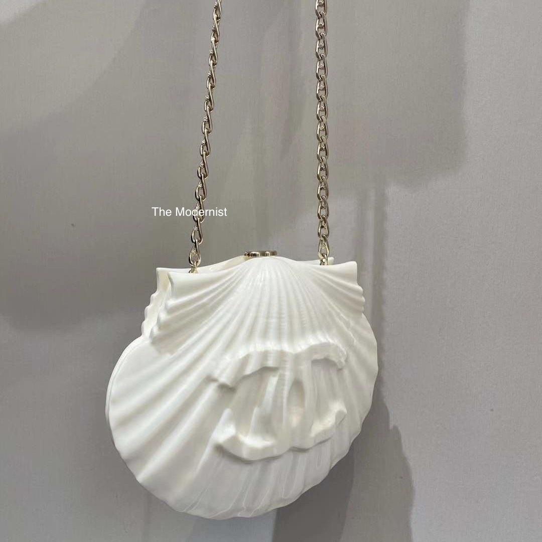 Authentic Chanel White Evening On The Beach Plexiglass Shell Bag 2019,  Luxury, Bags & Wallets On Carousell