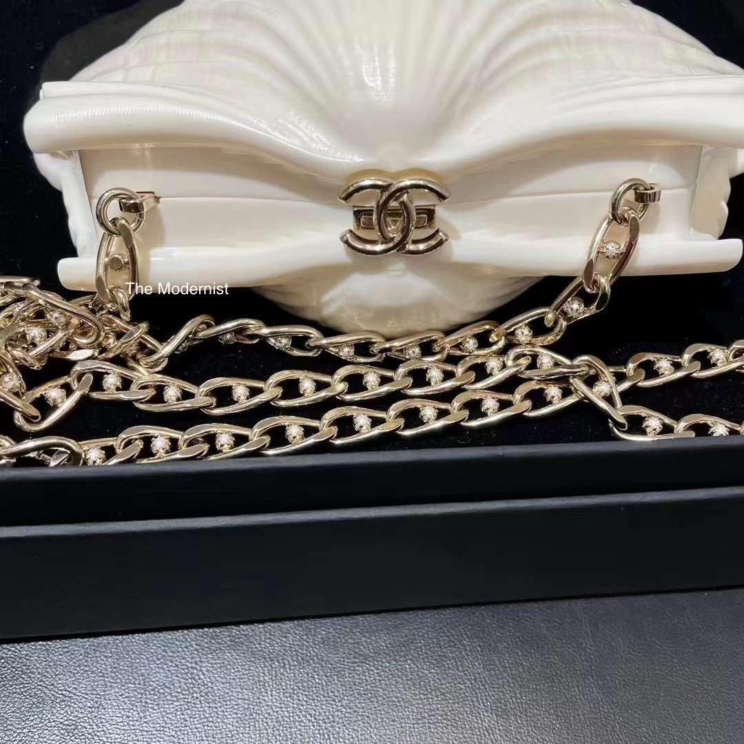 Authentic Chanel White Evening On The Beach Plexiglass Shell Bag 2019,  Luxury, Bags & Wallets on Carousell