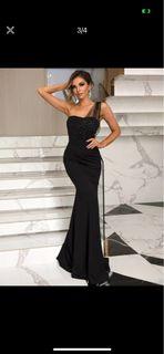 Black glittery mesh one shoulder formal evening prom ball dress S / 8 Brand New