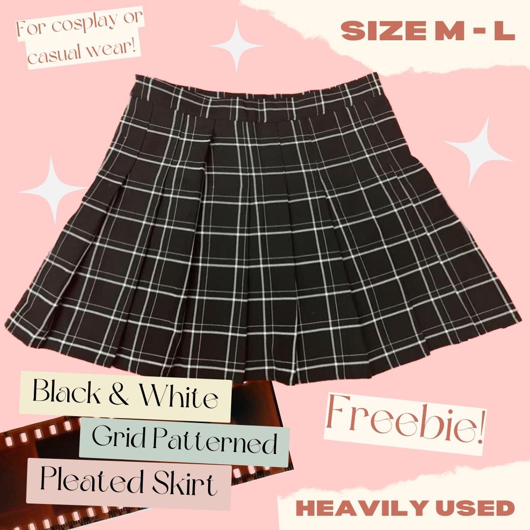 *FREEBIE* Black Grid Pattern Pleated Skirt (Category: Skirts) located in Valenzuela. Submitted by cinnameow (Listing ID 1186015293, Image 1). Description: Avail this freebie when you buy any item from my shop. Just tell me if you want it included in the package! ♡ Best fits M, will be a little tight for L Length - 36.8 cm / 14.5 in Waist - 71 cm / 28 in Hips - 96 cm / 37.7 in Flaws: Torn inner safety shorts and ripped seam near zipper, but unnoti