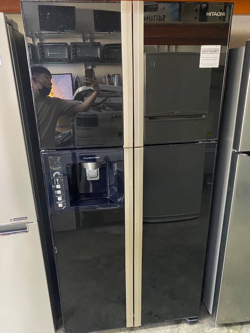 Black Hitachi 3Ticks Inverter x Dual Fan Cooling Side by Side Glass