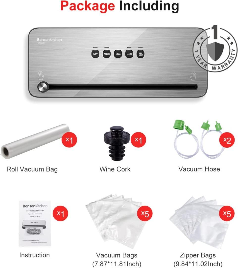 食物抽真空機 Bonsenkitchen Vacuum Sealer with Builtin Cutter & Roll Bag