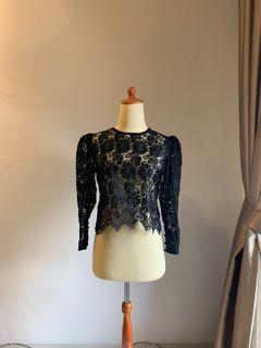 Brokat Hitam | Black Brocade Puffy Sleeve | Baju Kondangan
