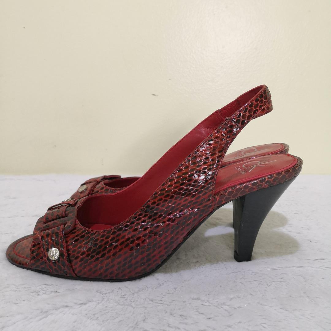 Calvin Klein Red Snakeskin Slingback Peep Toe Heels, Women's Fashion,  Footwear, Heels on Carousell