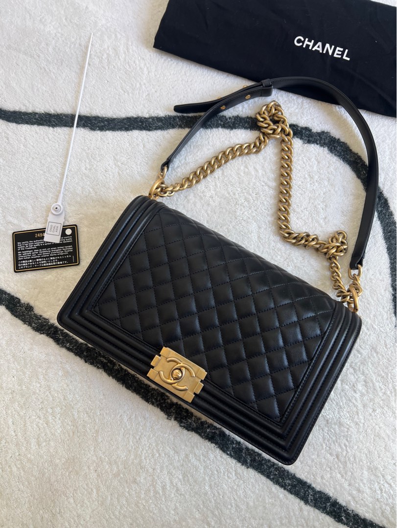 CHANEL Classic Boy Bag in Black Calfskin Aged Gold Hardware Authentic Chanel,  Luxury, Bags & Wallets on Carousell
