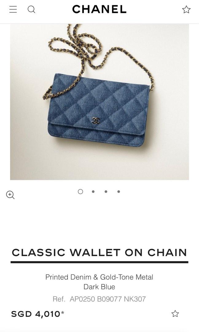 Chanel Classic Wallet On Chain AP0250 Dark Blue in Printed Denim with  Gold-tone - US