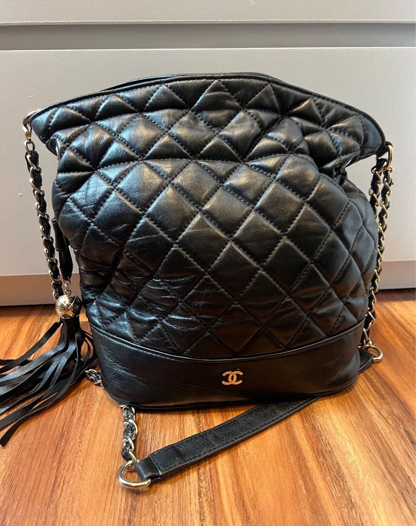 Chanel Vintage Quilted Tassel Bucket Sling Crossbody Shoulder Bag