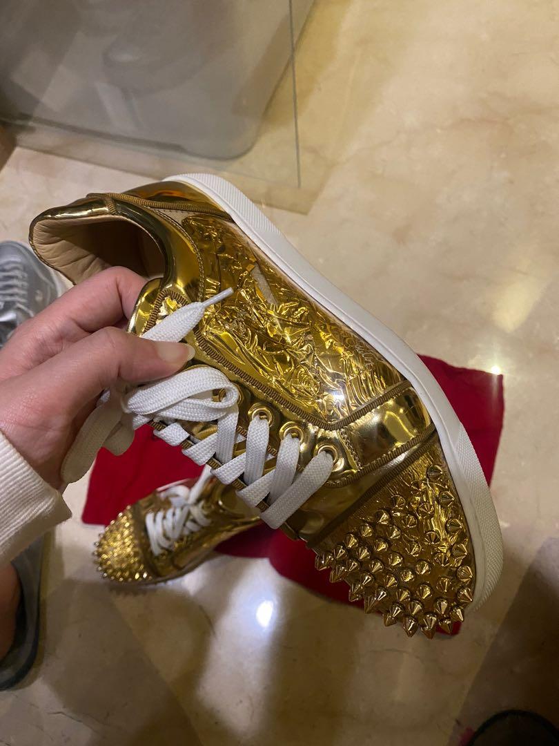 Christian Louboutin Gold PVC and Leather Spiked Orlato Low Top Sneakers  38.5 at 1stDibs  gold louboutin sneakers, christian louboutin gold sneakers,  gold christian louboutin sneakers