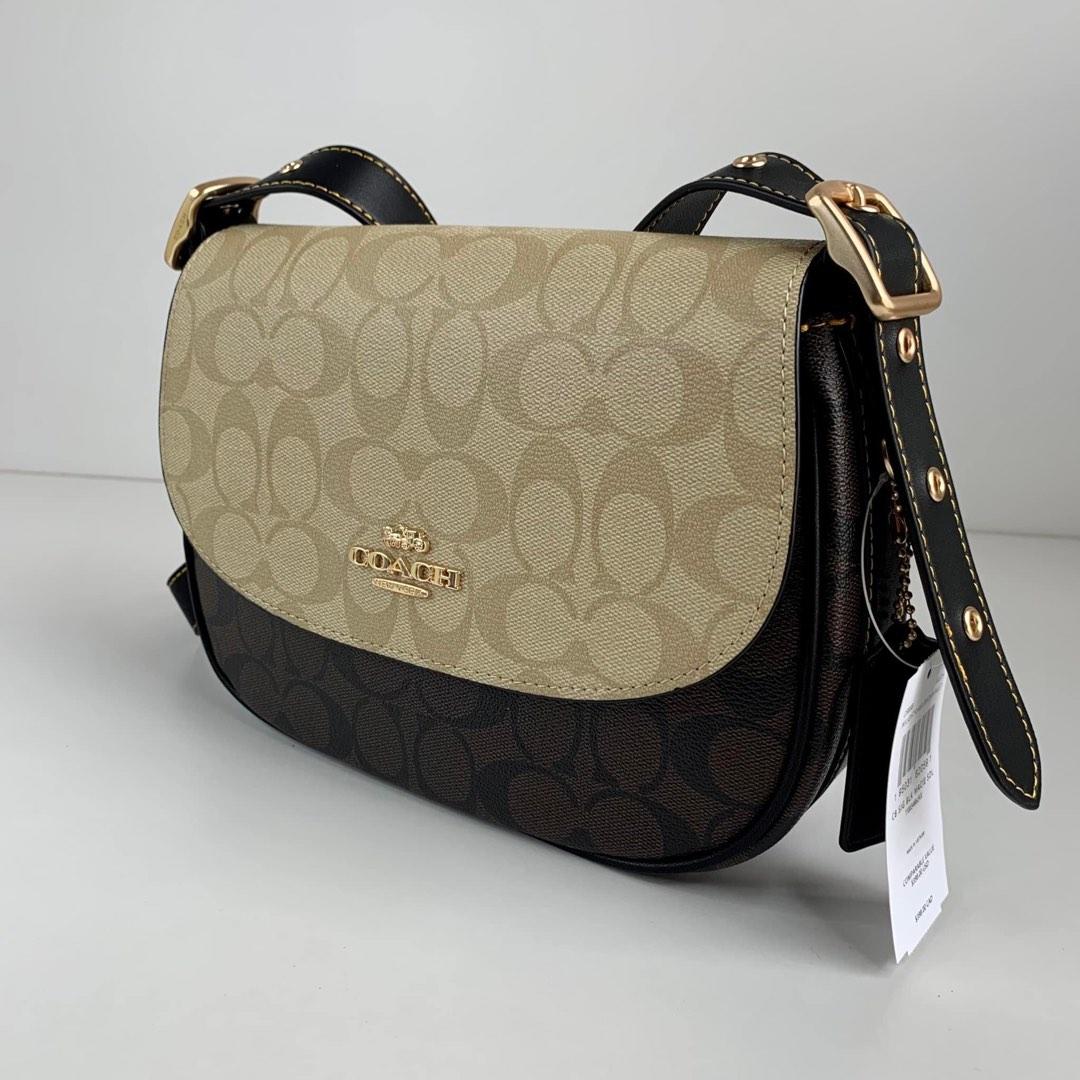 Coach Macie Saddle Bag in Blocked Signature Canvas, Women's Fashion