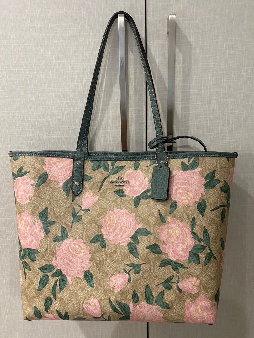 Coach Reversible City Tote With Camo Rose Floral Print Luxury