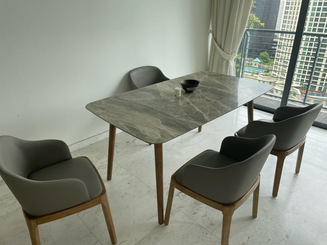 Dinning Table + 4 chairs Stone col, Furniture & Home Living, Furniture