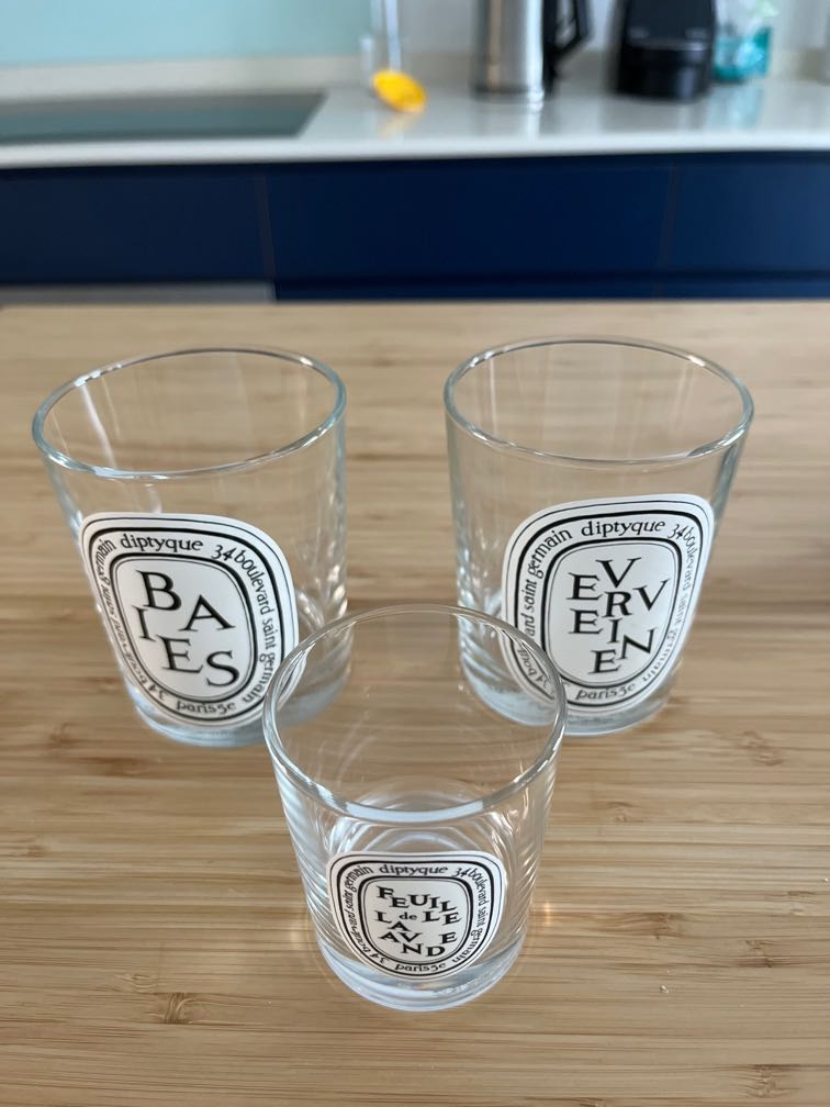 Diptyque empty candle glass jars, Furniture & Home Living, Home