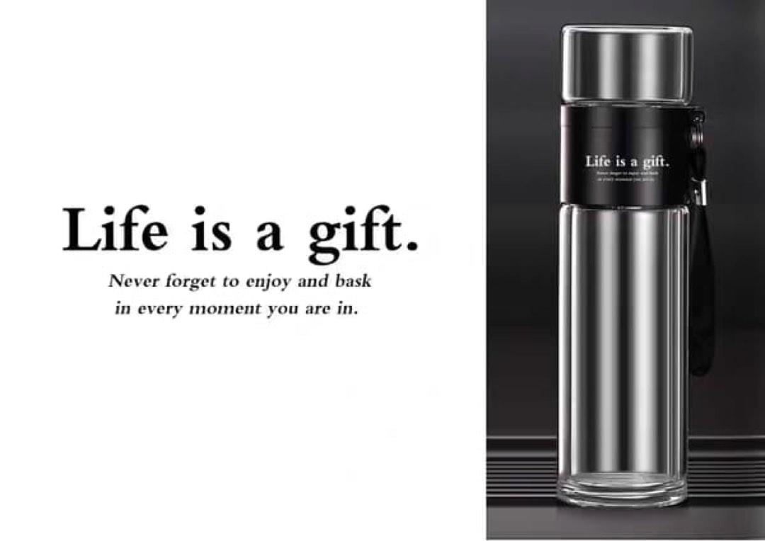 Double Walled Glass Flask (Gift), Furniture & Home Living, Kitchenware