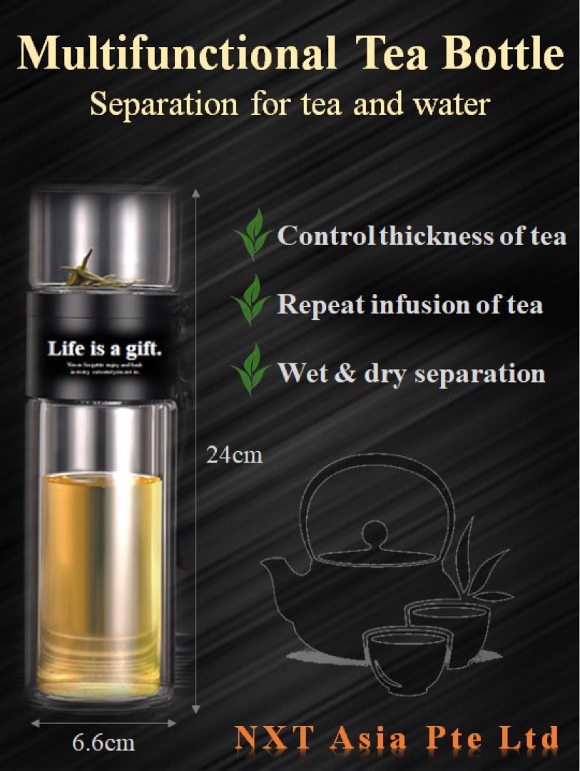 Double Walled Glass Flask (Gift), Furniture & Home Living, Kitchenware