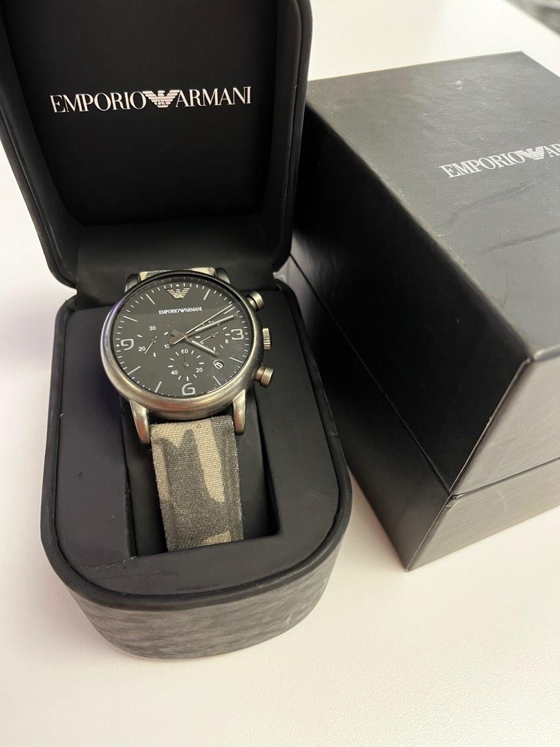 Emporio Armani Black Dial Canvas Camouflage Strap Men Watch AR1817, 名牌, 手錶-  Carousell