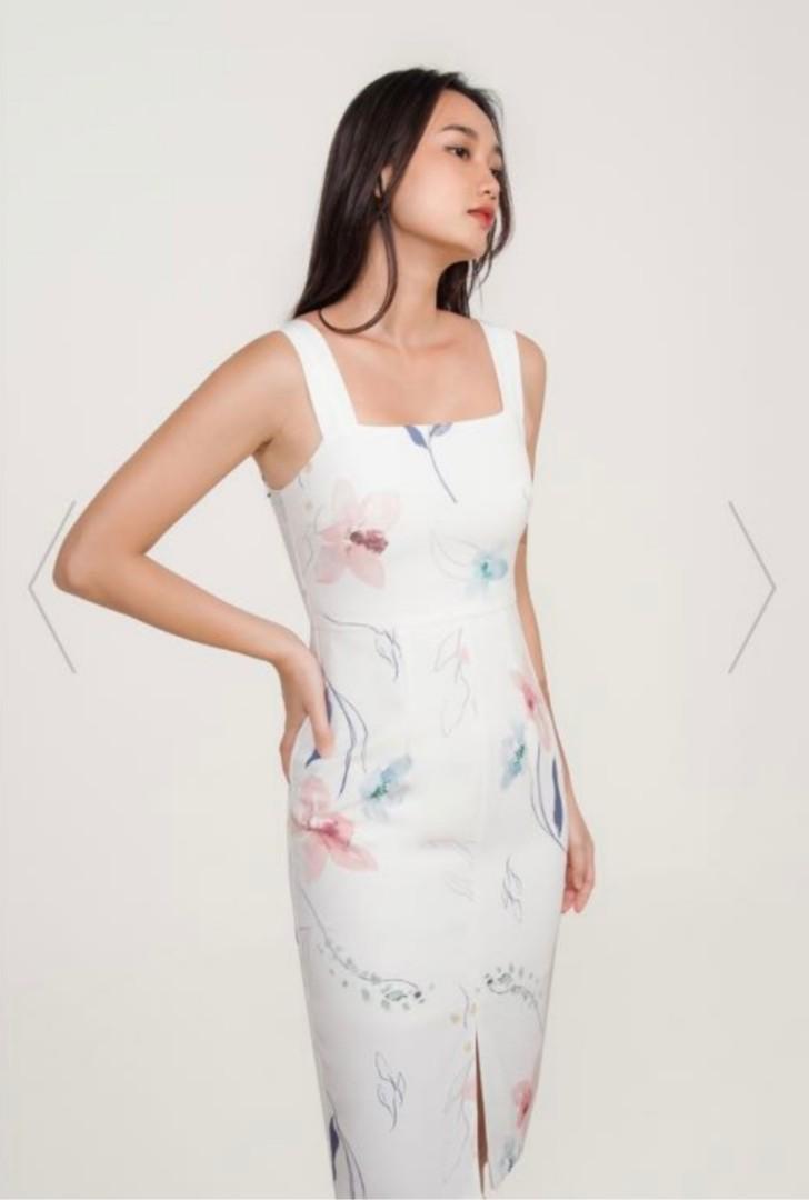 Fayth Spring Bloom Slit Midi Dress, Women's Fashion, Dresses & Sets ...