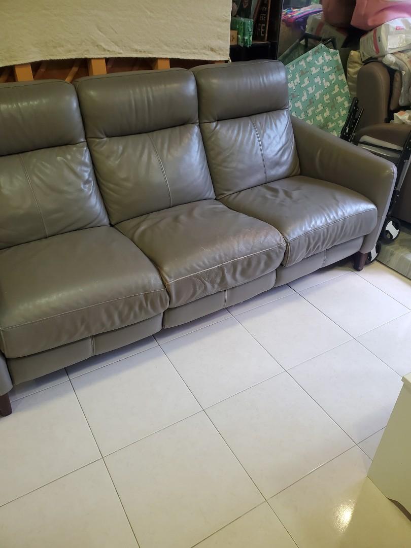 (Reserved) Full Leather 3 Seater Sofa with 2 Recliners, Furniture