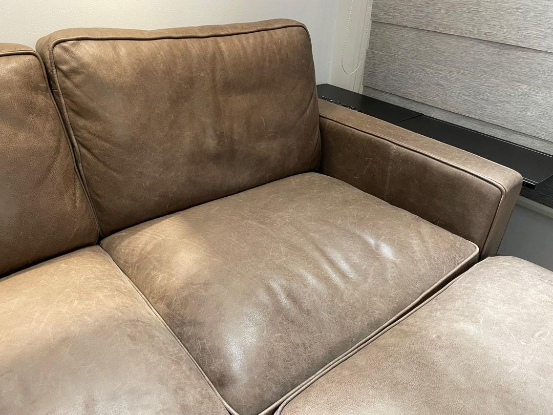Full genuine wax leather sofa, Furniture & Home Living, Furniture
