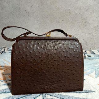 Genuine Ostrich Skin Kisslock Handbag