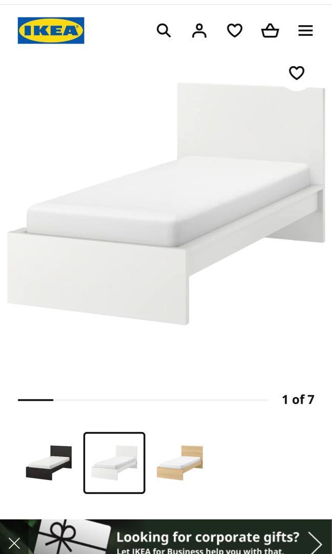 Ikea Malm single bed frame (90x200) & mattress, Furniture & Home Living
