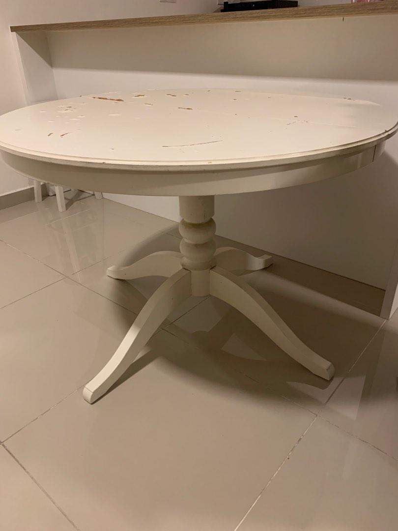 Ikea Round Table INGATORP extendable table in White, Furniture & Home