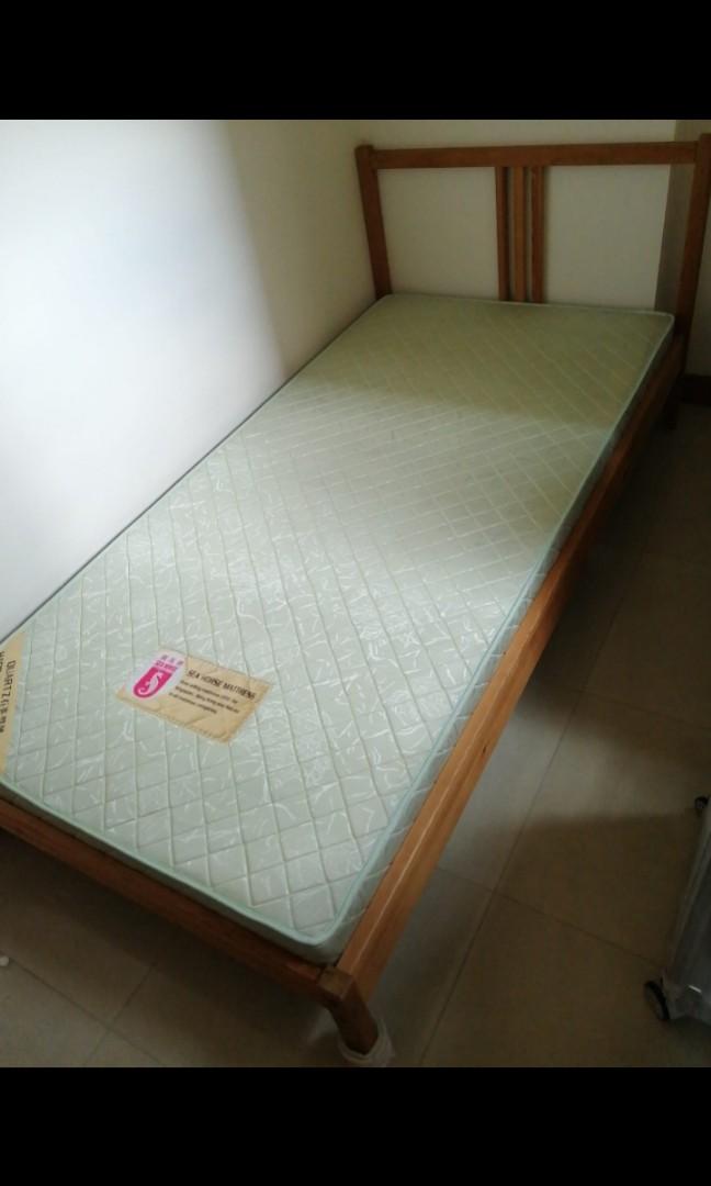 Ikea single bed frame with seahorse mattress, Furniture & Home Living