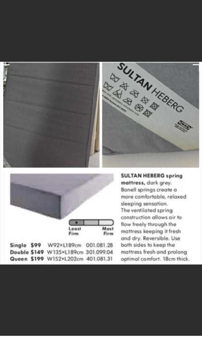 IKEA Sultan Heberg Spring Mattress(Single), Furniture & Home Living