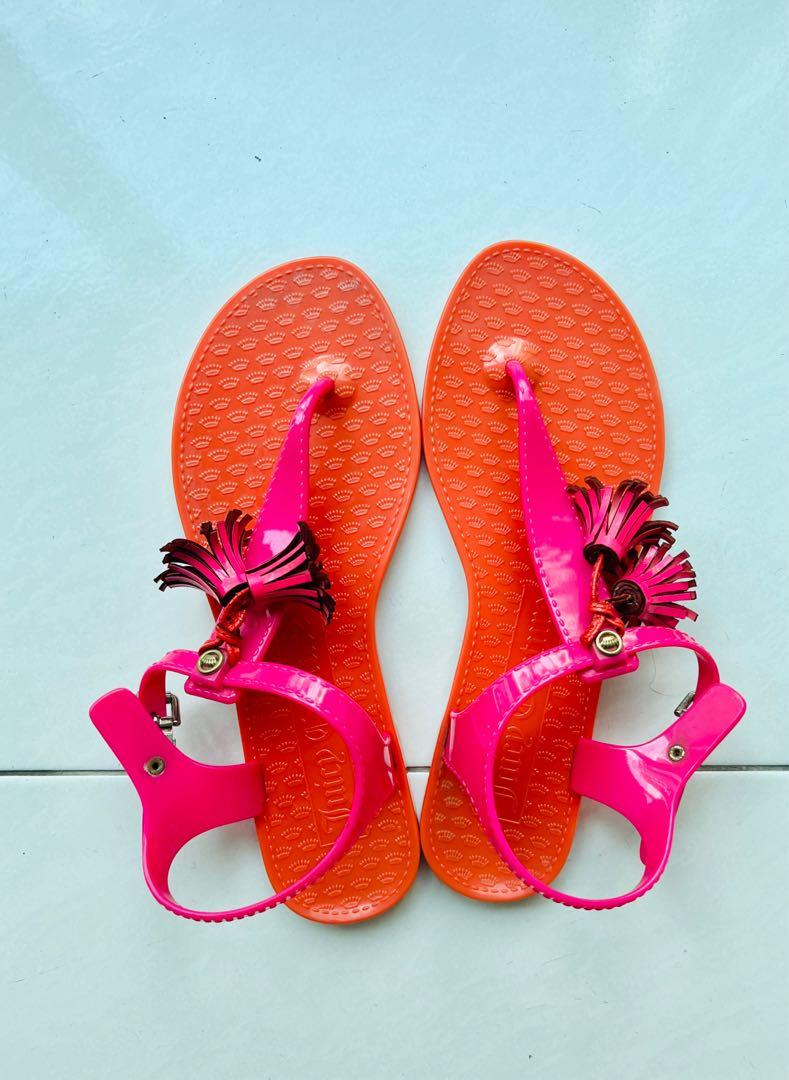 Juicy Couture Jelly Sandals with Leather Pom Pom