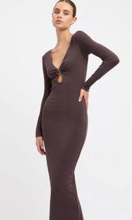 Kookai size 2 (12 aus) long sleeve brown midi dress Bnwt