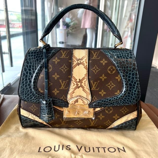 SOLD - LV Monogram Navy Blue Alligator Python Kelly Bowler