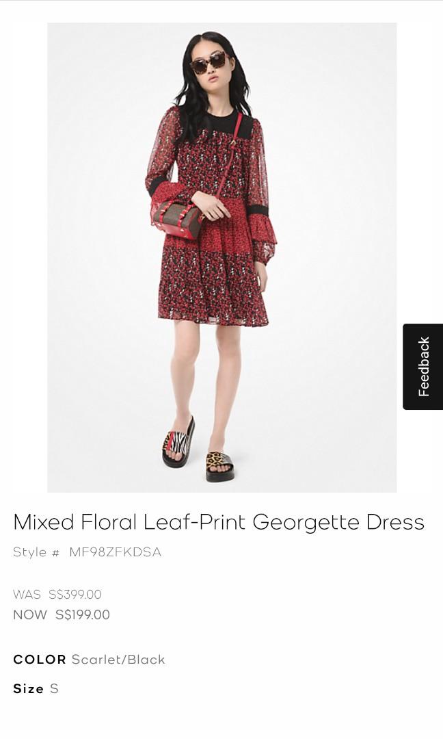 Mixed botanical print georgette dress outlet