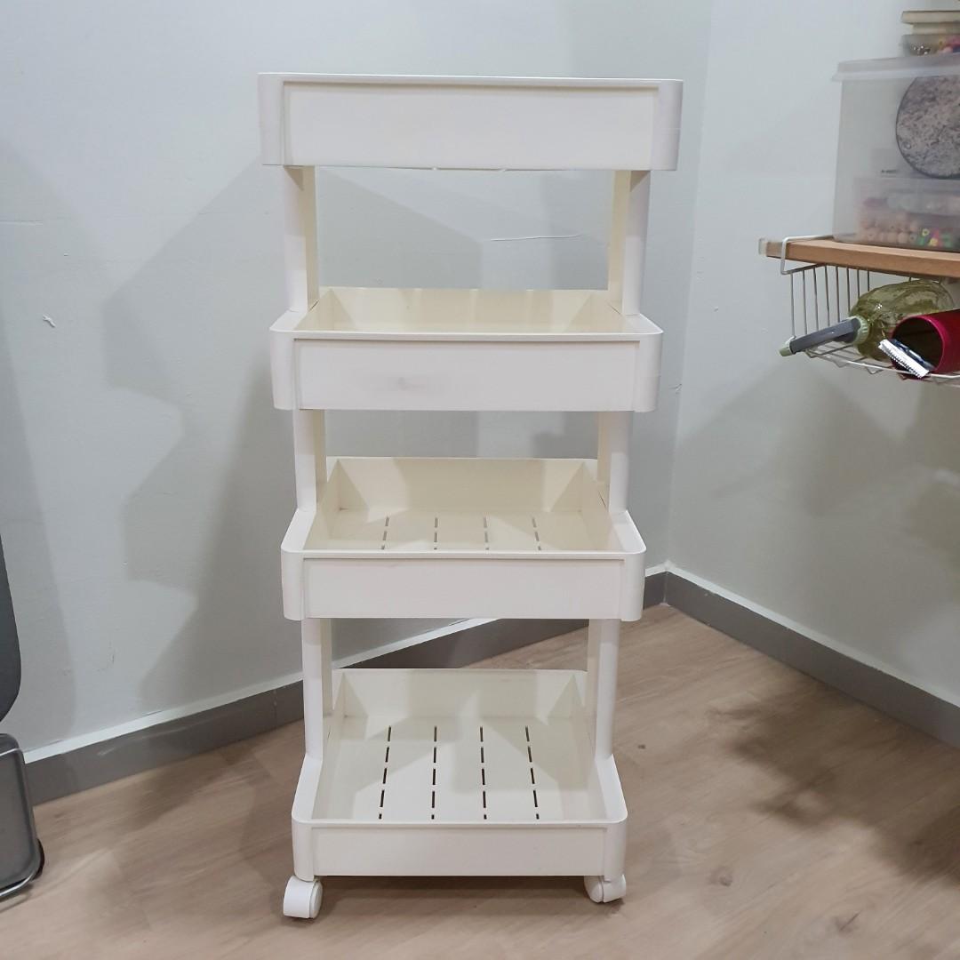 4 tier white plastic movable rack, Furniture & Home Living, Furniture ...
