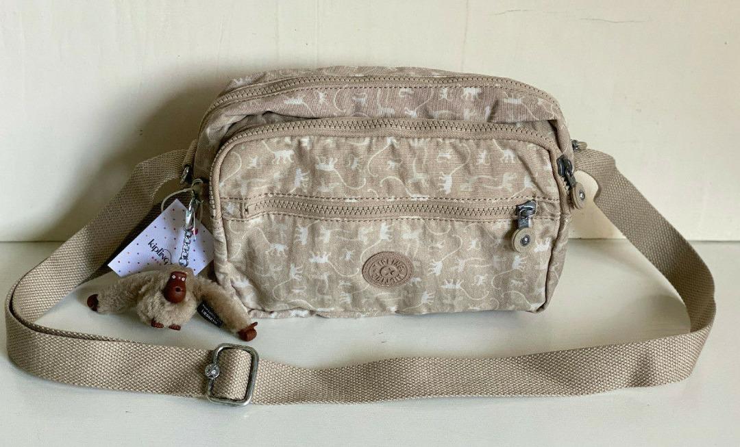 NEW KIPLING DEENA PRINTED MONKEY MANIA BEIGE SLING CROSSBODY
