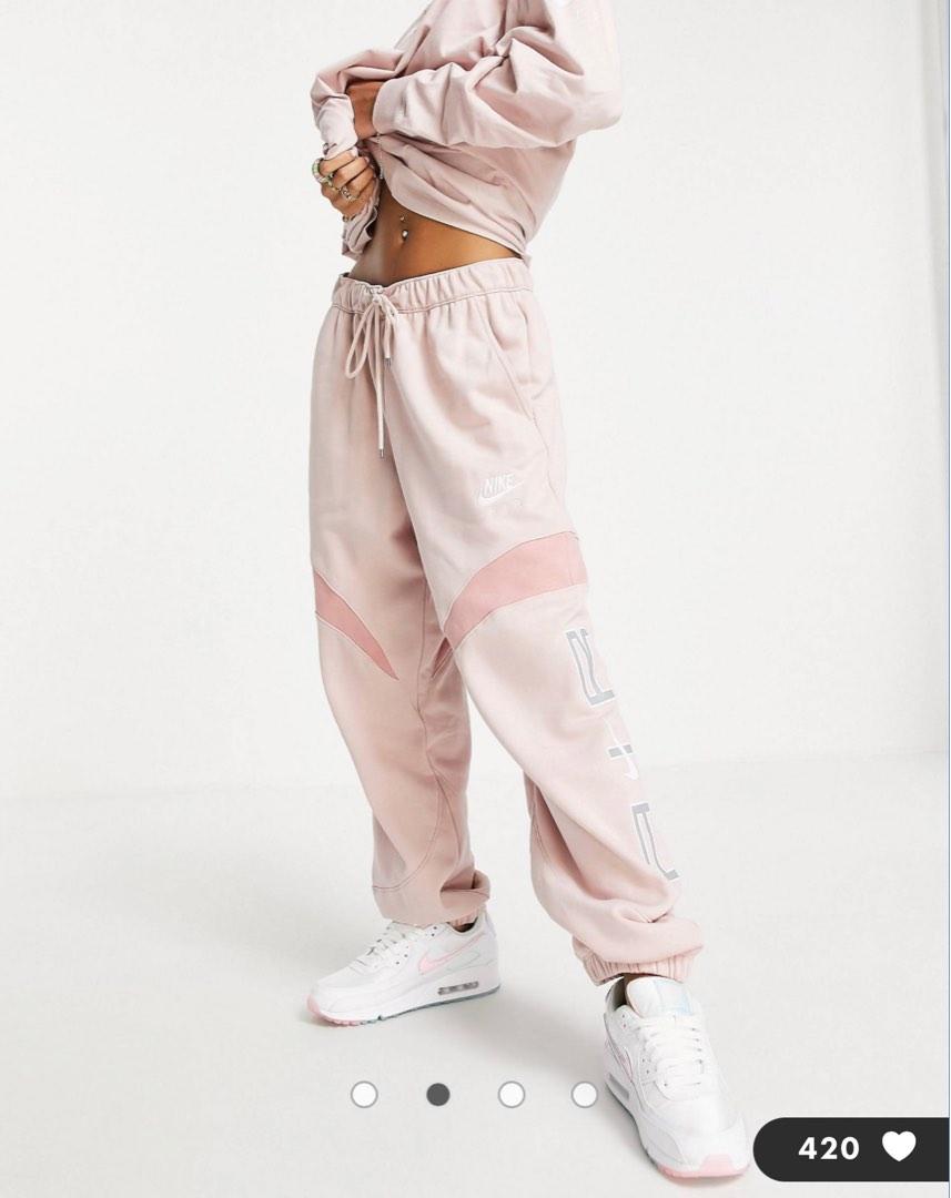 Nike Air oversized fleece joggers in pink oxford, Women's Fashion