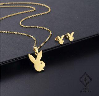 PLAYBOY: Gold stainless steel earrings ONLY (necklace not included)