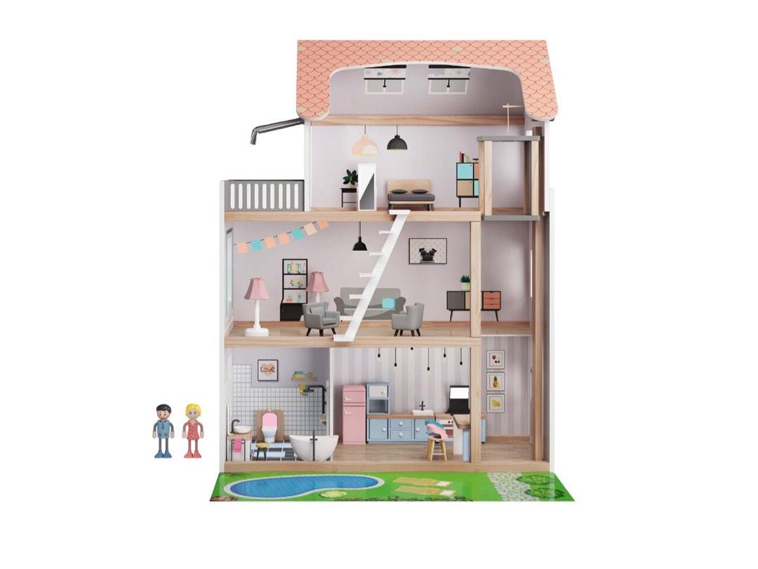 Playtive Wooden Dolls House With Furniture Set Kids Wooden