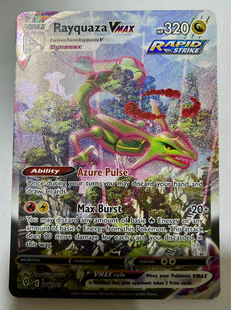 Pokemon TCG Rayquaza VMAX Alt Art Evolving Skies 218, Hobbies & Toys