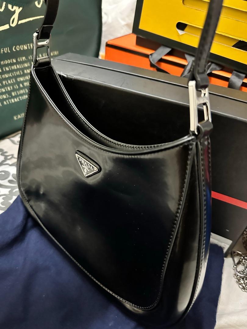 PRADA Cleo Mini Brushed Leather Crossbody Bag Black